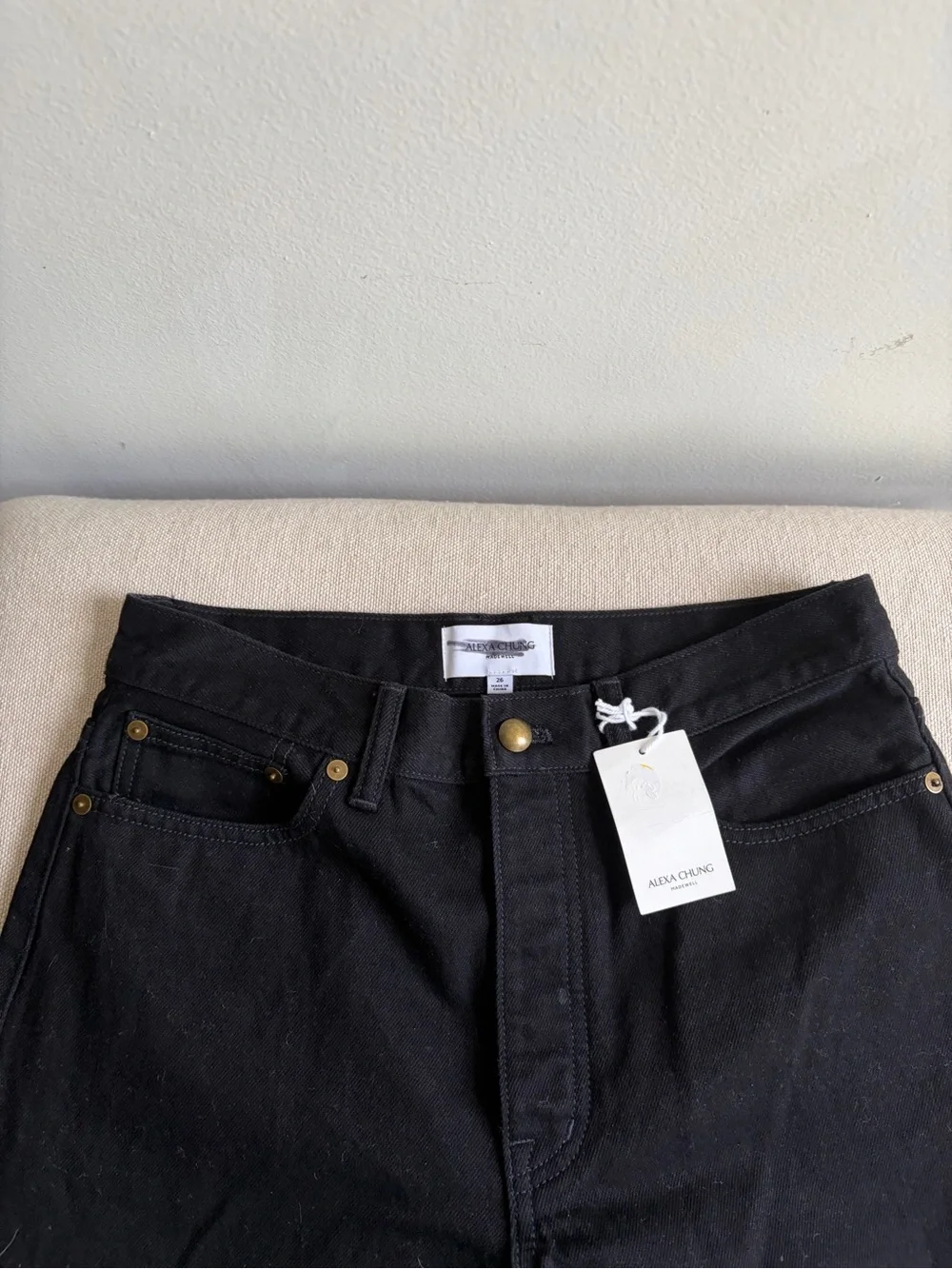 NWT! MADEWELL Alexa Chung Black High-Rise Straight Jean in Outridge Wash Size 26